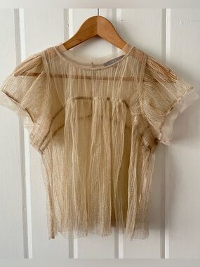 Anthropologie Sarah Hann Sheer Metallic Puff Sleeve Blouse